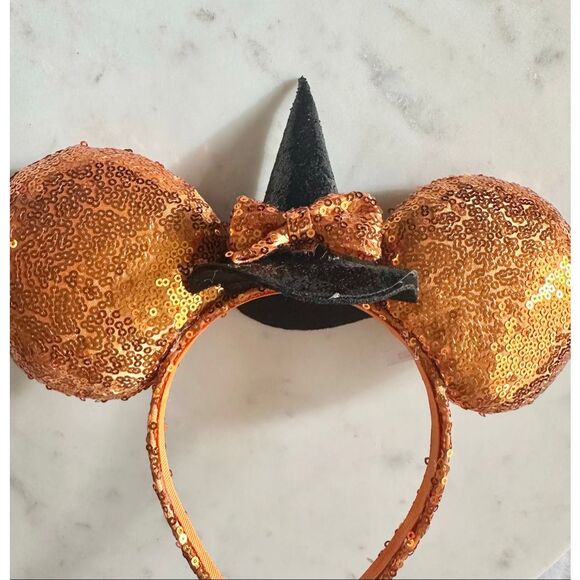Disneys Minnie mouse orange sequin Halloween witch ears - Picture 2 of 5